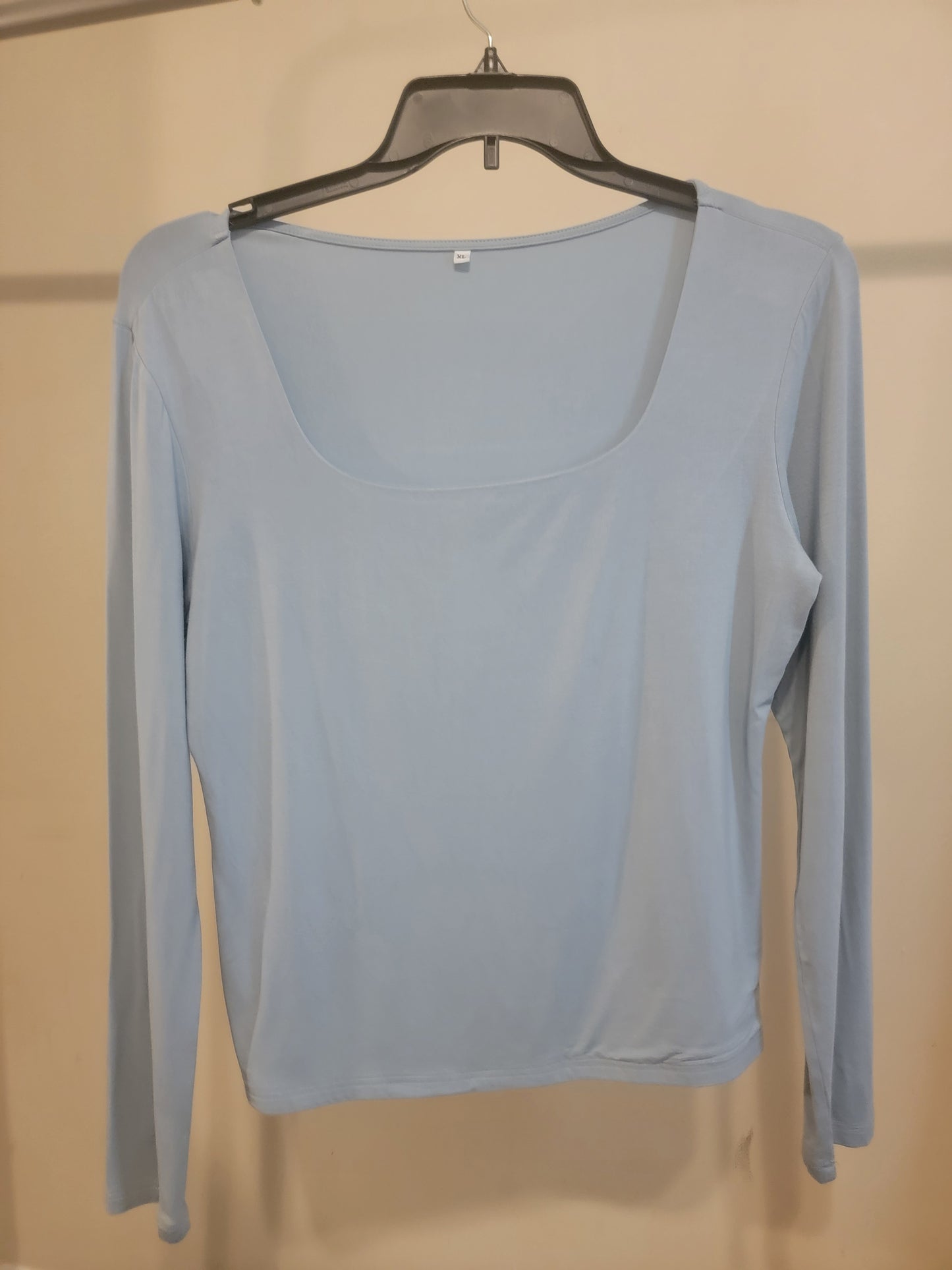 Women’s Solid Square‑Neck Long‑Sleeve Pullover Top – Light Blue size XL