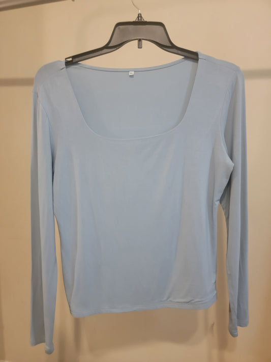Women’s Solid Square‑Neck Long‑Sleeve Pullover Top – Light Blue size XL