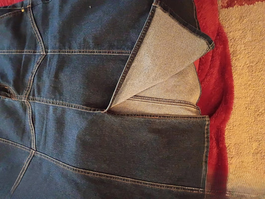 Dark Wash Panel‑Stitch Denim Skirt – Pre‑Loved (Size 12)
