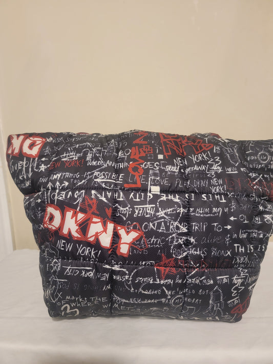 DKNY Giania Graffiti Puffer Tote – Black & Red | Curated Pre‑Owned by REnewd