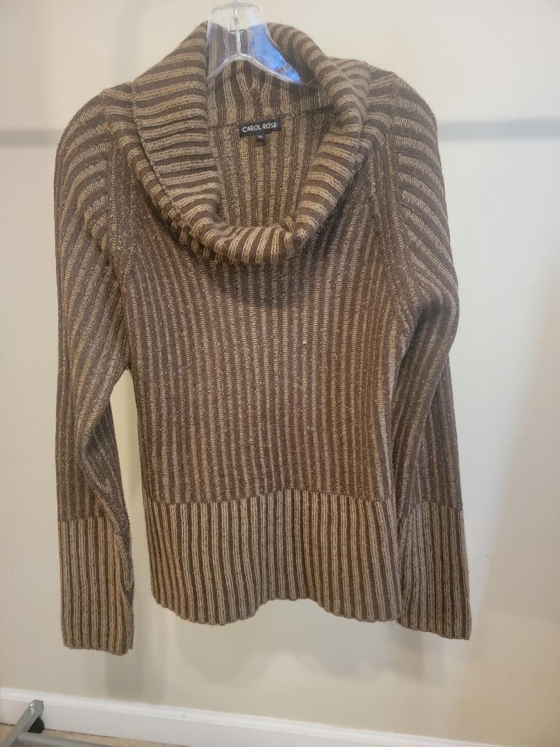 Carol Rose Textured Rib‑Knit Cowl‑Neck Sweater – XL (Light/Dark Brown Mix)