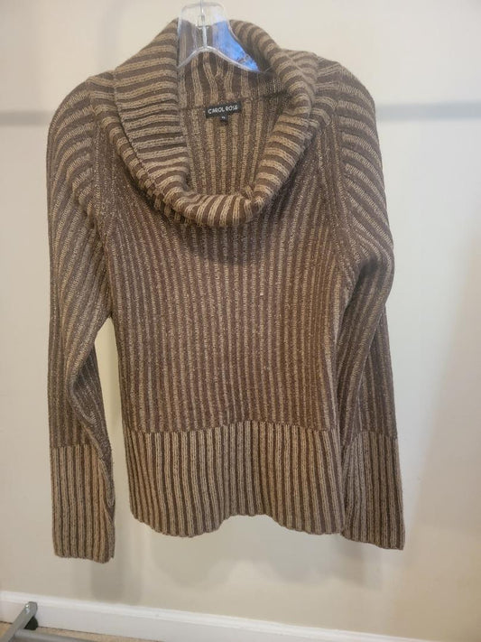 Carol Rose Textured Rib‑Knit Cowl‑Neck Sweater – XL (Light/Dark Brown Mix)