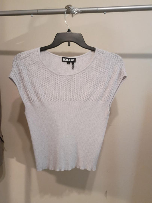 DKNY JEANS Textured Knit Short‑Sleeve Top – XL (Purple‑Gray Mix)