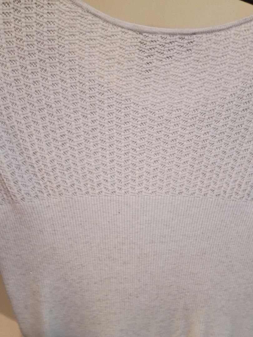 DKNY JEANS Textured Knit Short‑Sleeve Top – XL (Purple‑Gray Mix)