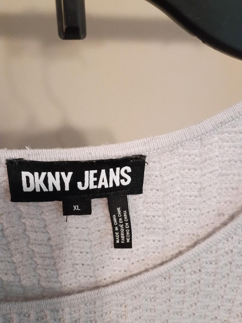 DKNY JEANS Textured Knit Short‑Sleeve Top – XL (Purple‑Gray Mix)