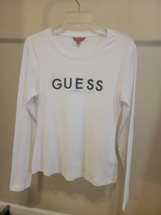 GUESS Long‑Sleeve Logo T‑Shirt – L/TG (White)