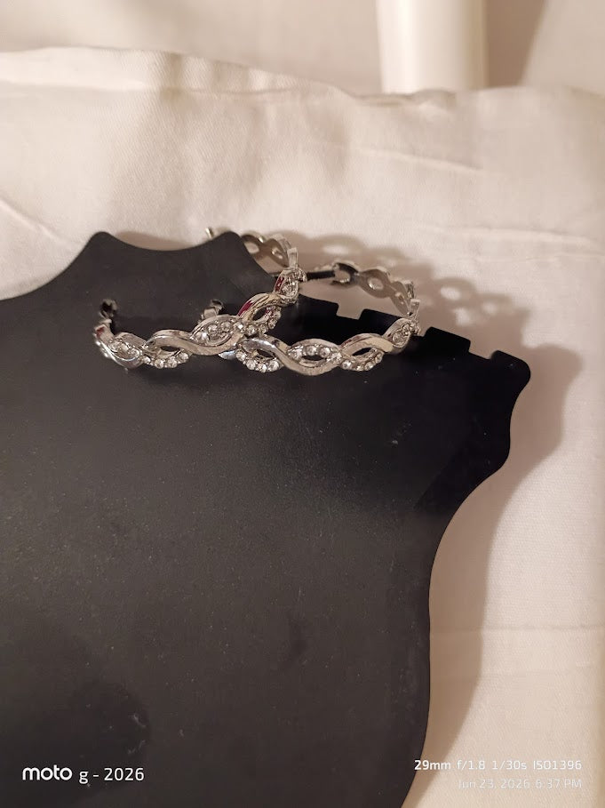 Silver Twisted Hoop Earrings – Sparkling Crystal Detail