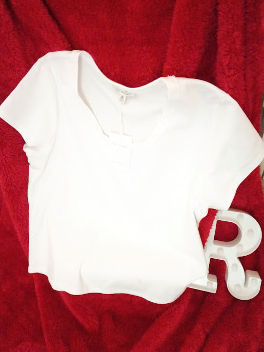 White Wide‑Neck Short Sleeve Crop Top – New with Tags (FREE ASSEMBLY)