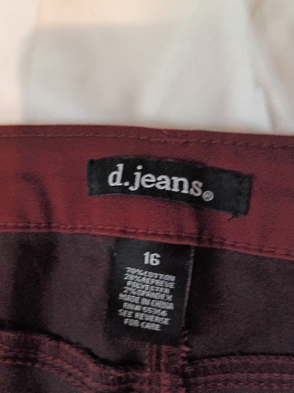 d.jeans Burgundy Slim-Fit Pants — Size 16