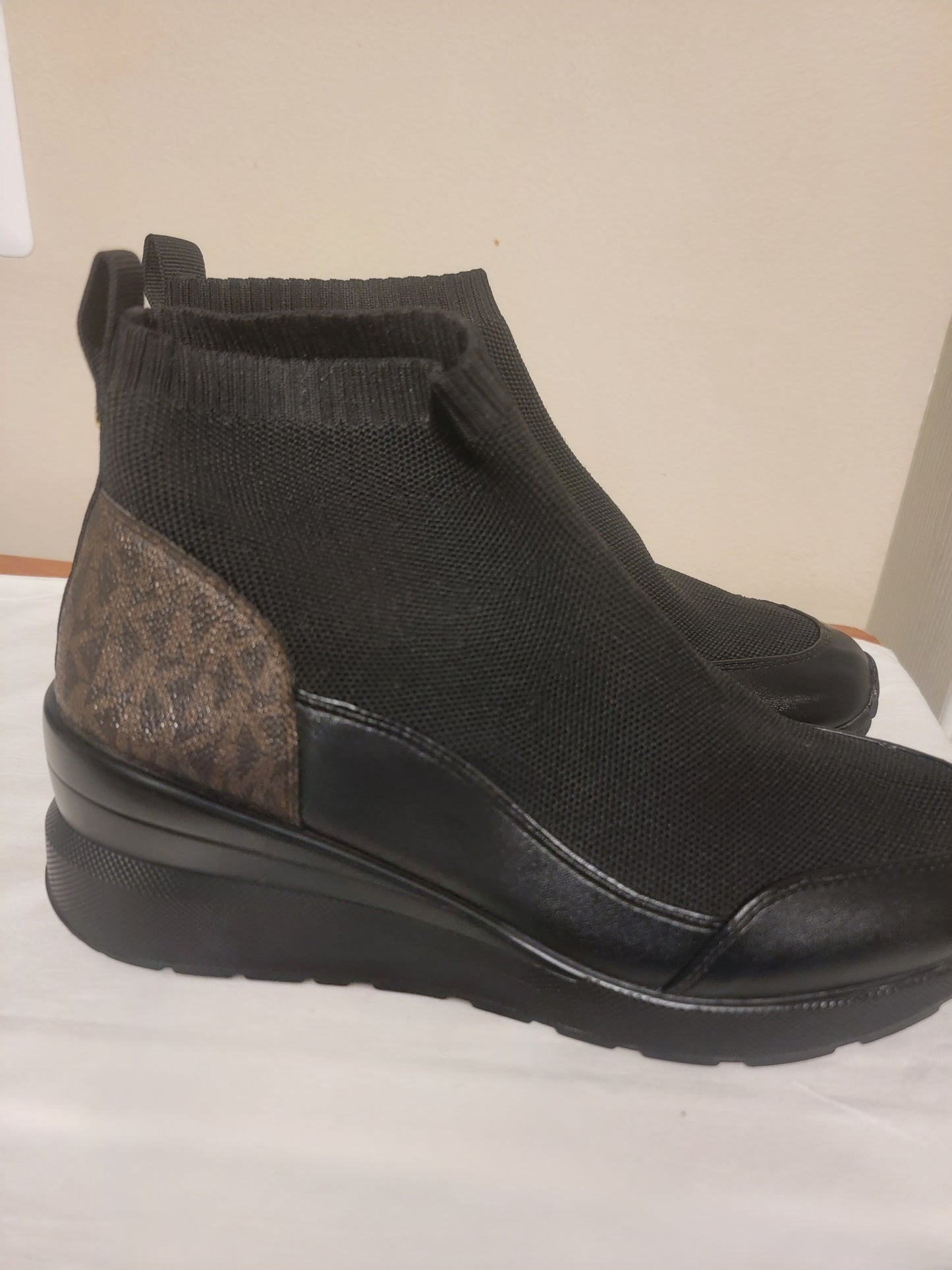 Michael Kors Skyler Wedge Sneaker Booties – Black, Size 7.5–8 | Pre‑Owned by REnewd
