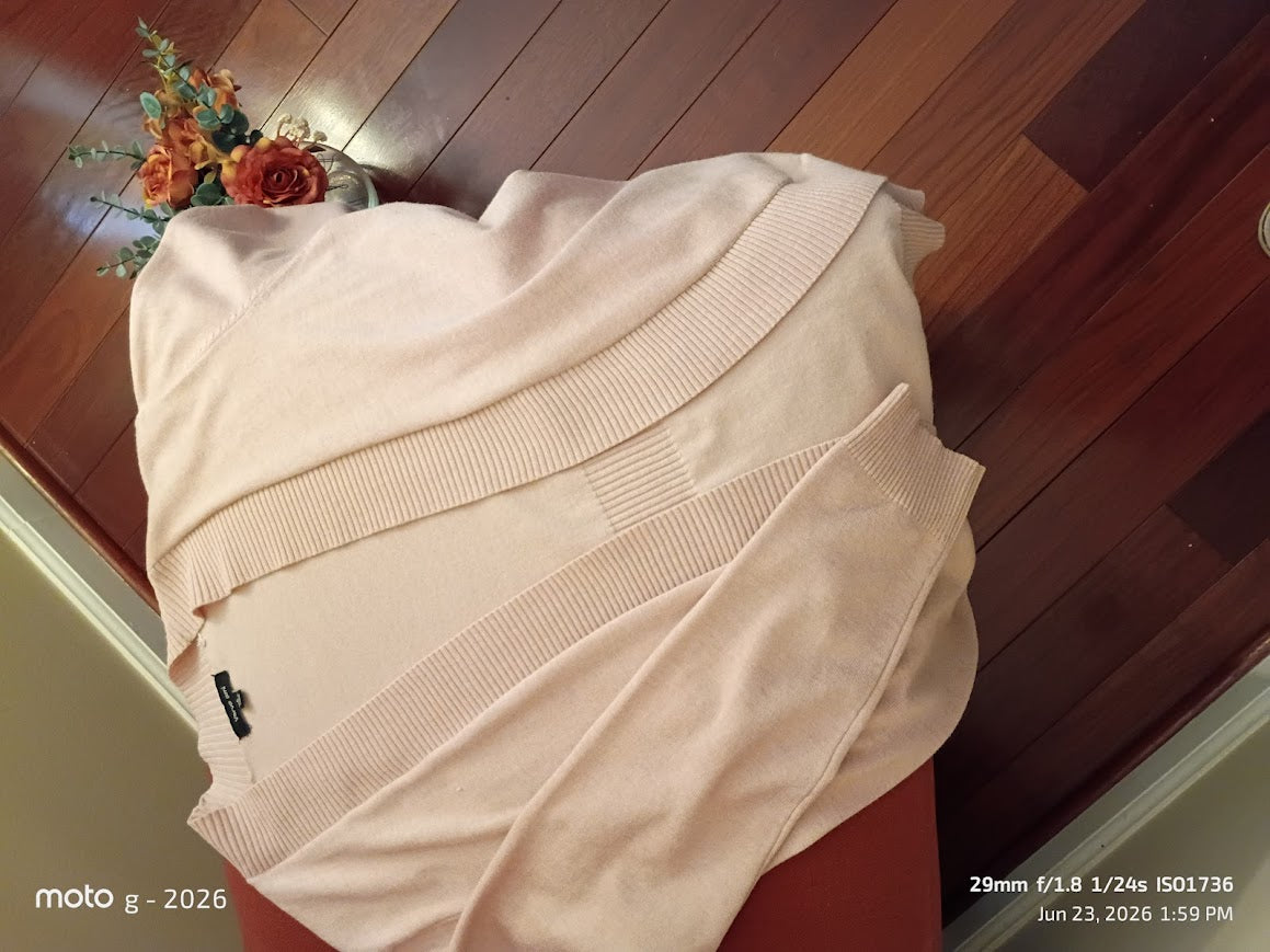 Soft Blush Open‑Front Knit Cardigan – Verve Ami (L)