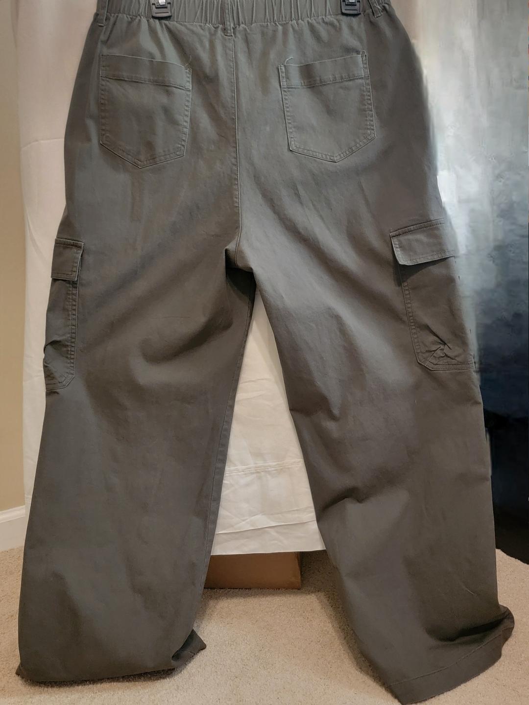 Grace Karin High-Waisted Wide-Leg Cargo Pants – Olive Green, Size XL | Pre-Owned by REnewd
