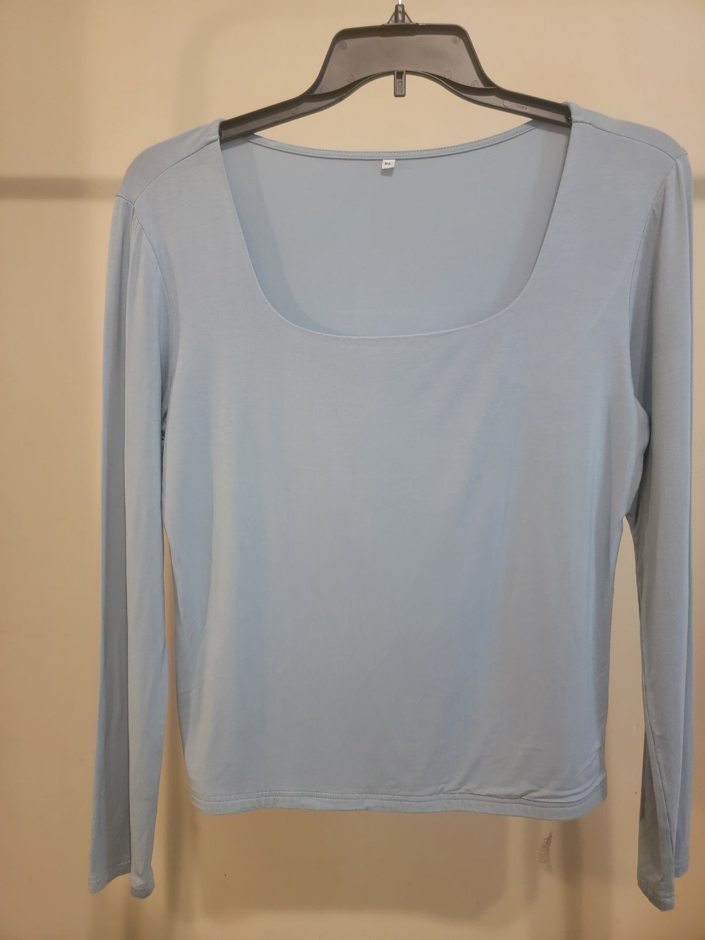 Women’s Solid Square‑Neck Long‑Sleeve Pullover Top – Light Blue size XL