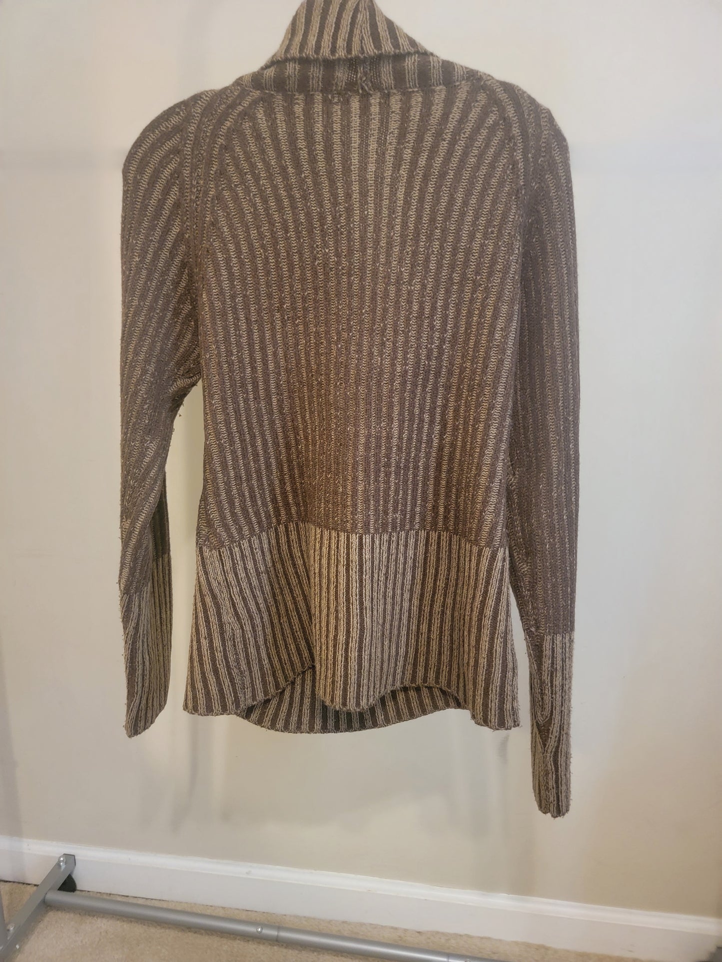 Carol Rose Textured Rib‑Knit Cowl‑Neck Sweater – XL (Light/Dark Brown Mix)