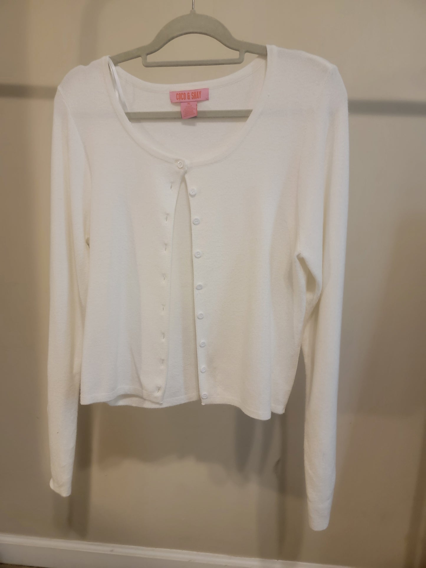 COCO & SHAY White Button‑Down Scoop‑Neck Cardigan – XL