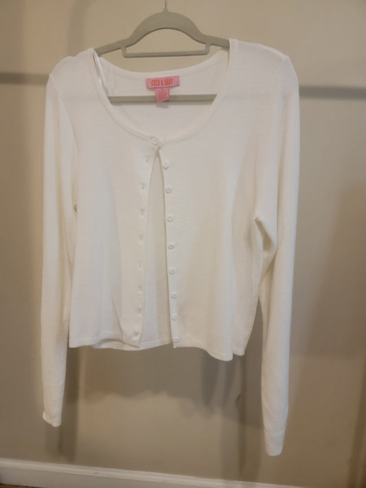 COCO & SHAY White Button‑Down Scoop‑Neck Cardigan – XL