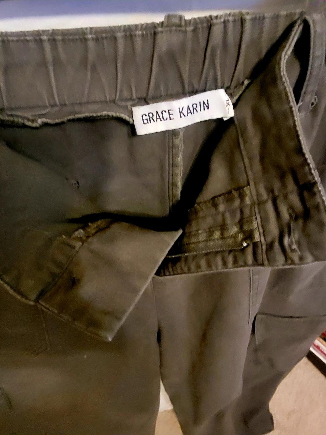 Grace Karin High-Waisted Wide-Leg Cargo Pants – Olive Green, Size XL | Pre-Owned by REnewd