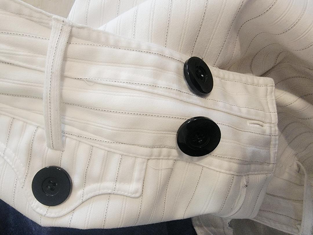 Studio 1940 White Pinstriped Trousers – Black Button Accents, Size 14 | Pre-Owned by REnewd
