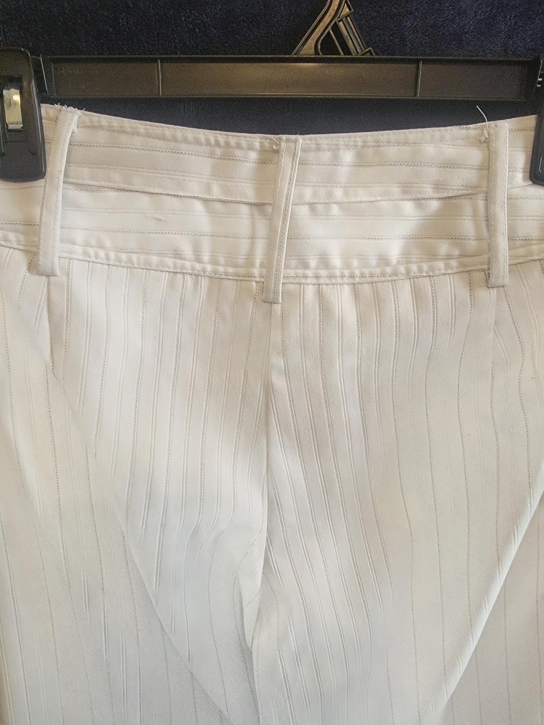 Studio 1940 White Pinstriped Trousers – Black Button Accents, Size 14 | Pre-Owned by REnewd