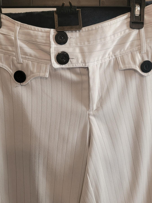 Studio 1940 White Pinstriped Trousers – Black Button Accents, Size 14 | Pre-Owned by REnewd