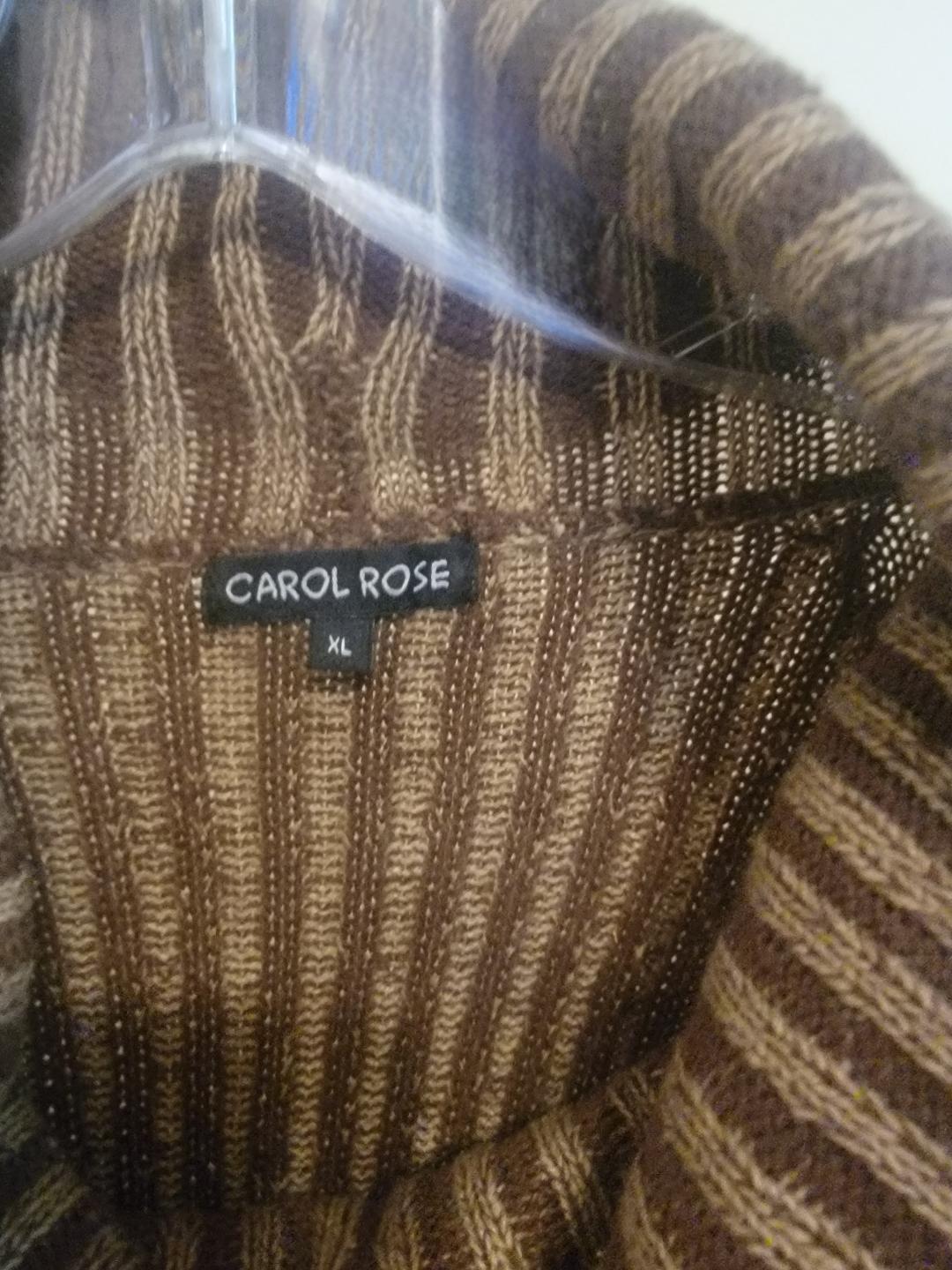 Carol Rose Textured Rib‑Knit Cowl‑Neck Sweater – XL (Light/Dark Brown Mix)