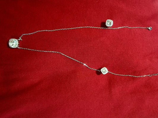 Devon Rose Crystal Halo Cushion-Cut Stud Earring & 18" Necklace Set | Pre-Owned by REnewd